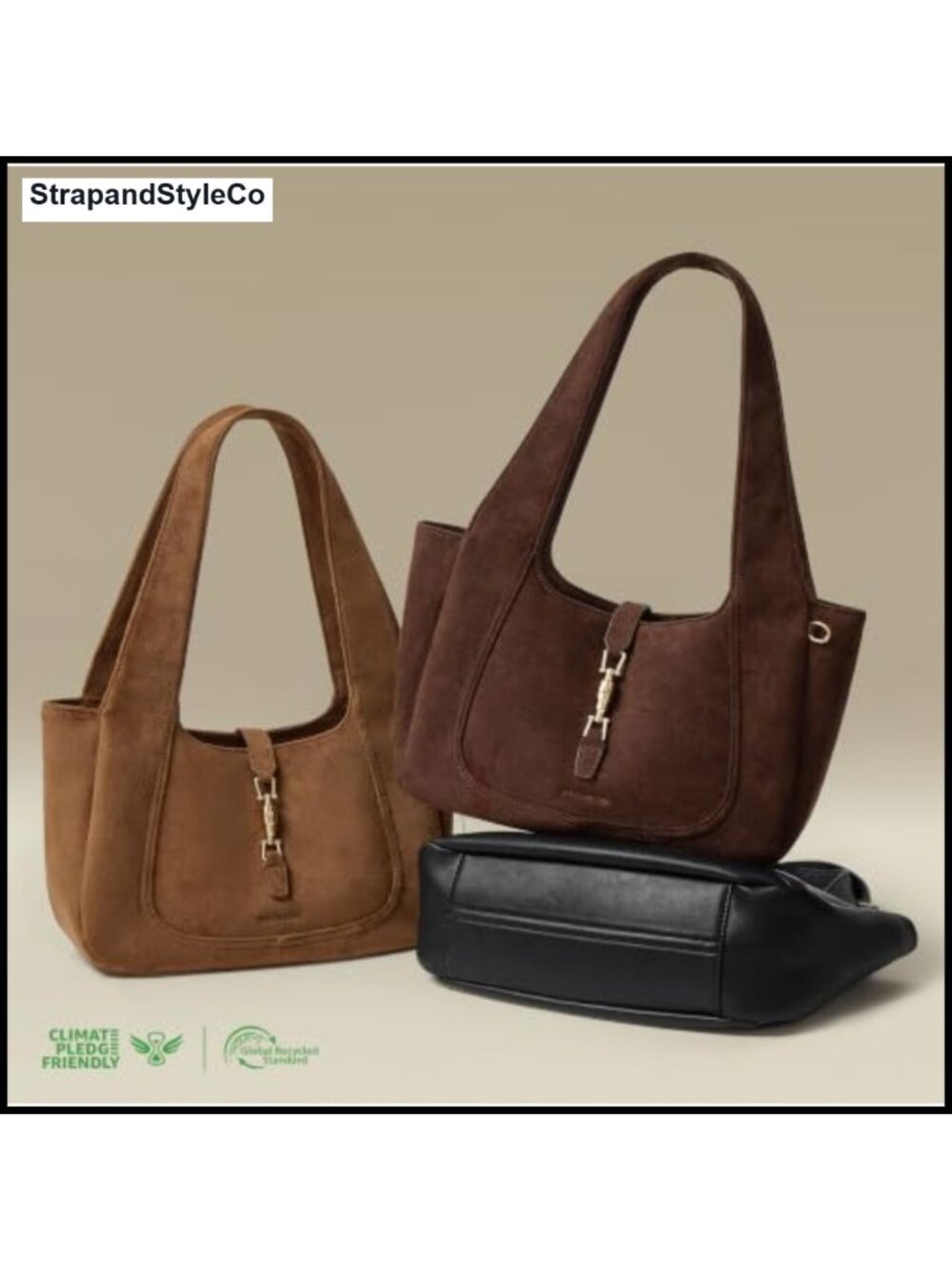 Faux Suede Shoulder Bag Slouchy Dumpling Tote Purse Wide Strap - Picture 4 of 6